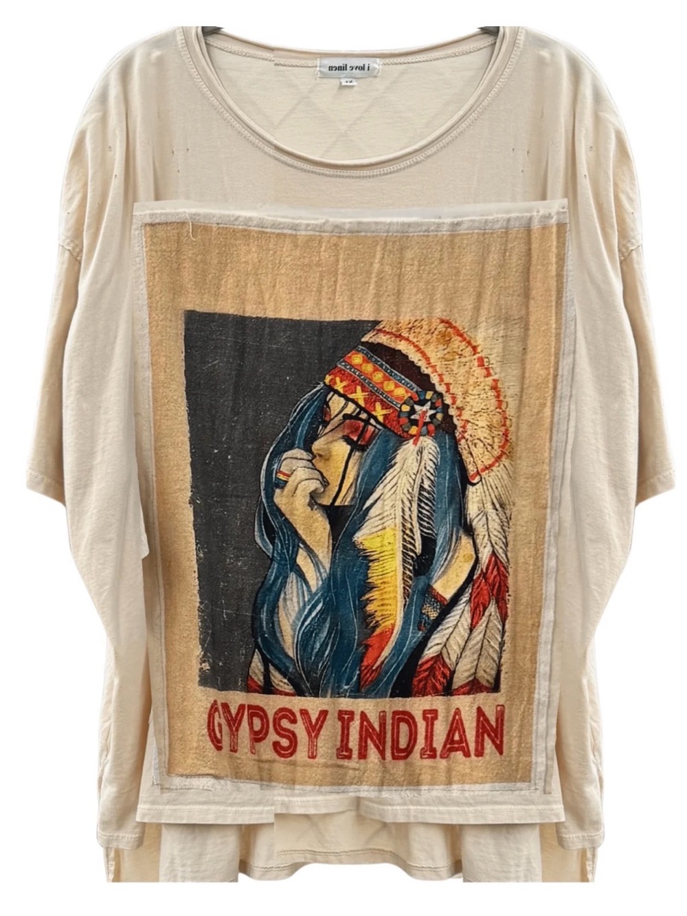 Gypsy Indian Graphic Short Sleeve Tee in Cream by I Love Linen